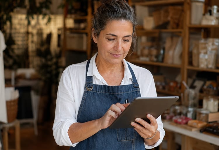 Small business owner reviewing loan application requirements.