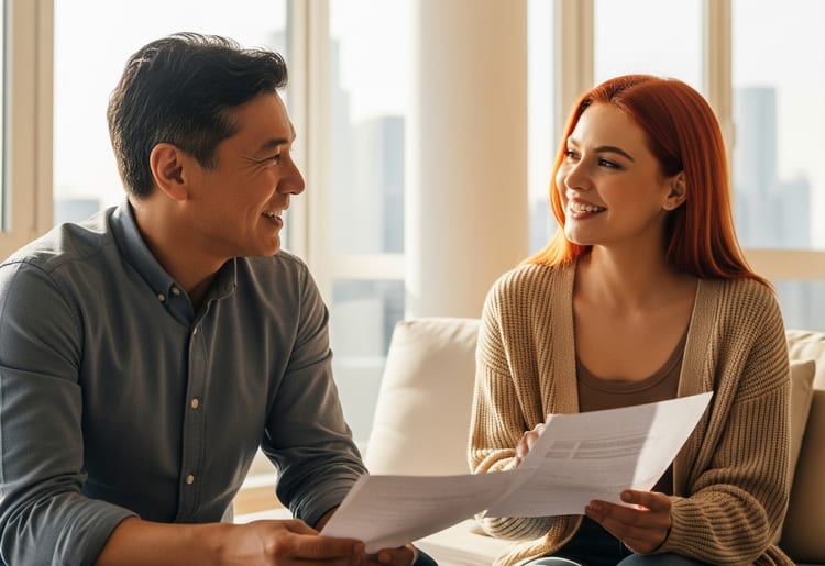 A man and woman learning about capital gains tax on real estate. 
