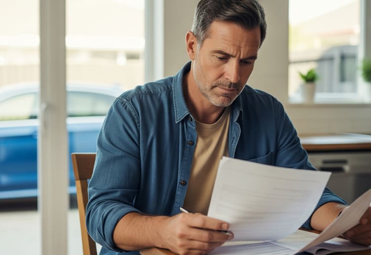 A man figuring out how long he has to file a car insurance state based on his state. 