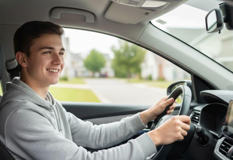 A teen driver driving his car with car insurance.