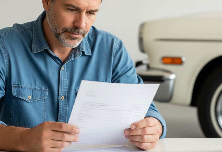 A man figuring out that his credit score is affecting his car insurance rate. 