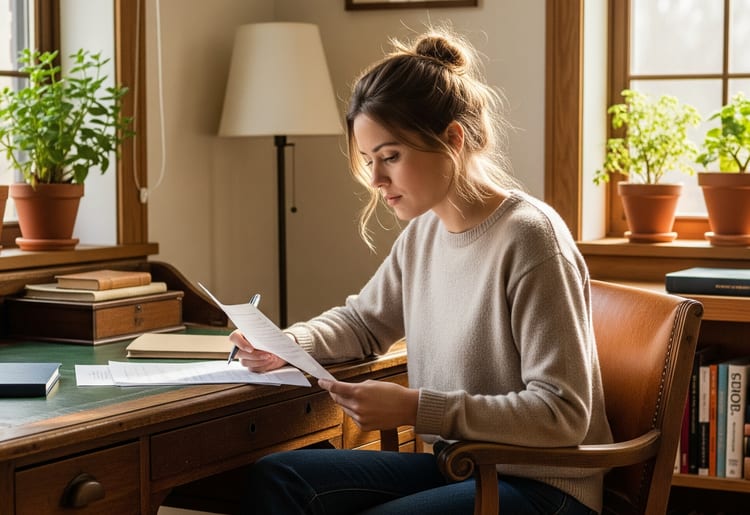 A woman figuring out what her credit score is without any credit history. 