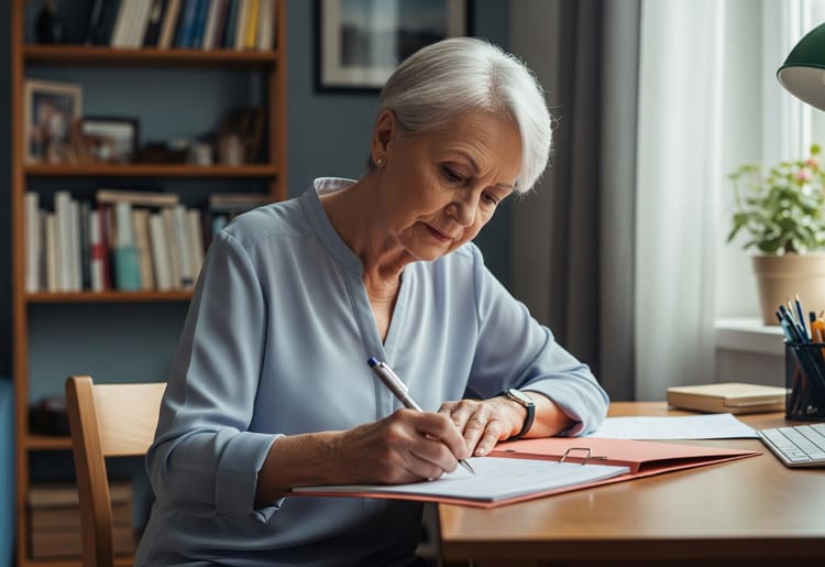 A senior woman completing a IRS Form 1310. 