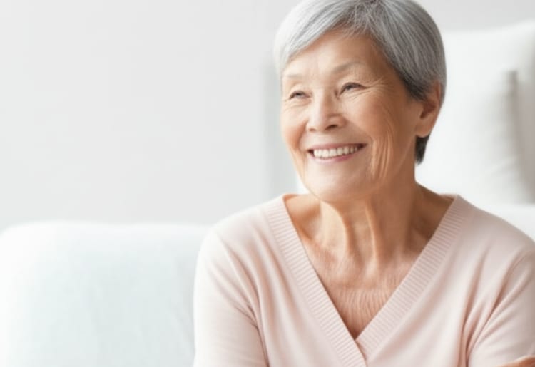 An older woman smiling because she's covered with guaranteed issue life insurance.