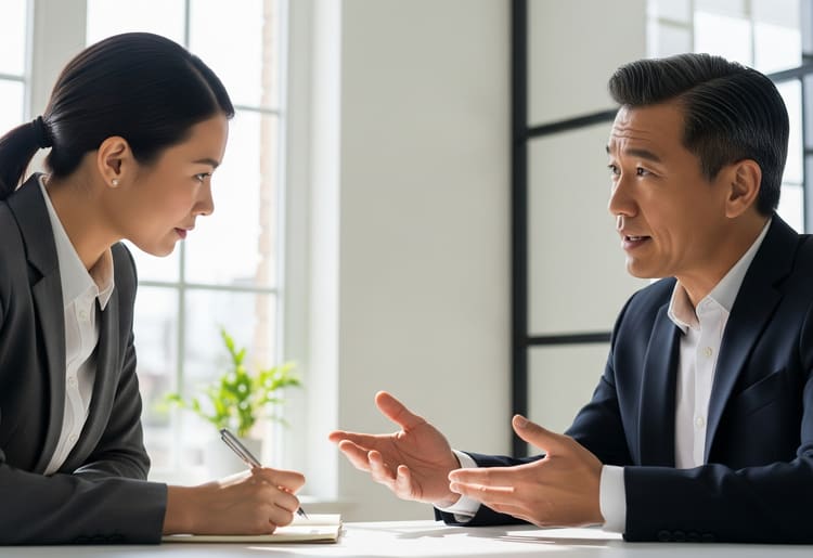 A man talking to a mortgage lender. 