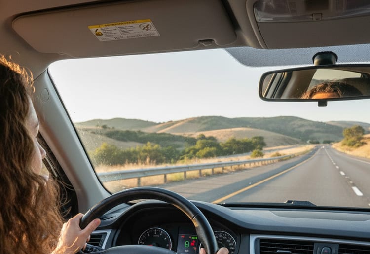 A woman driving to her new state with new car insurance rates. 