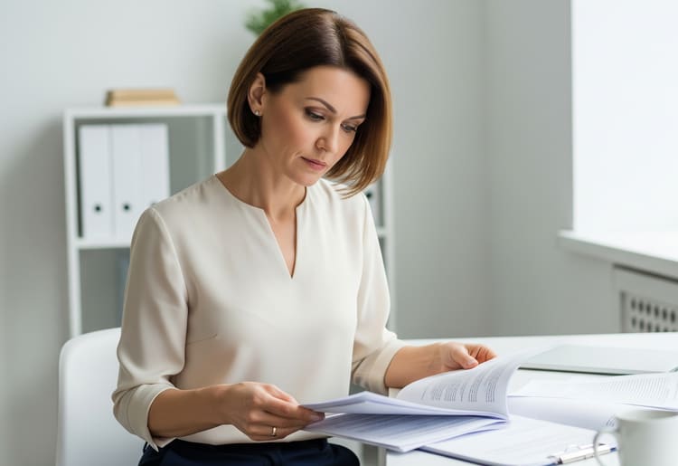 A woman organizing the documents she needs to apply for a personal loan. 