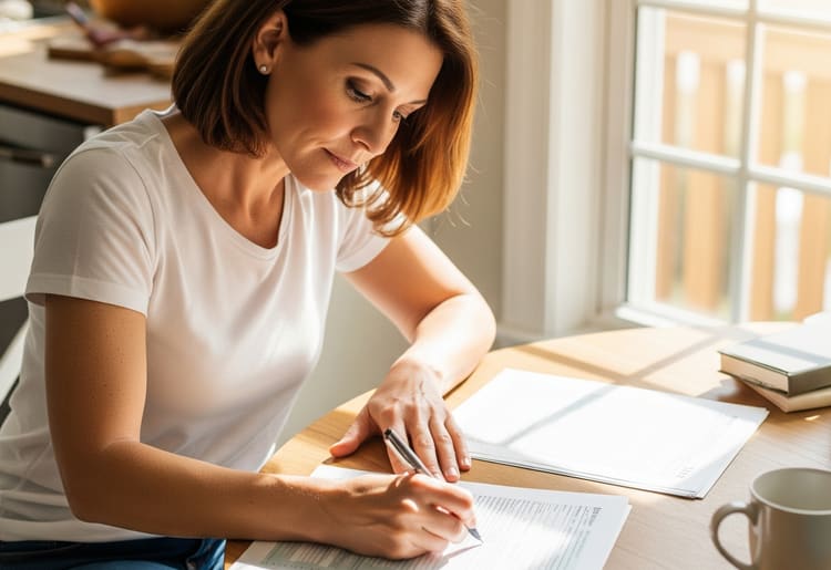 A woman using proven tax strategies to legally reduce her tax burden. 
