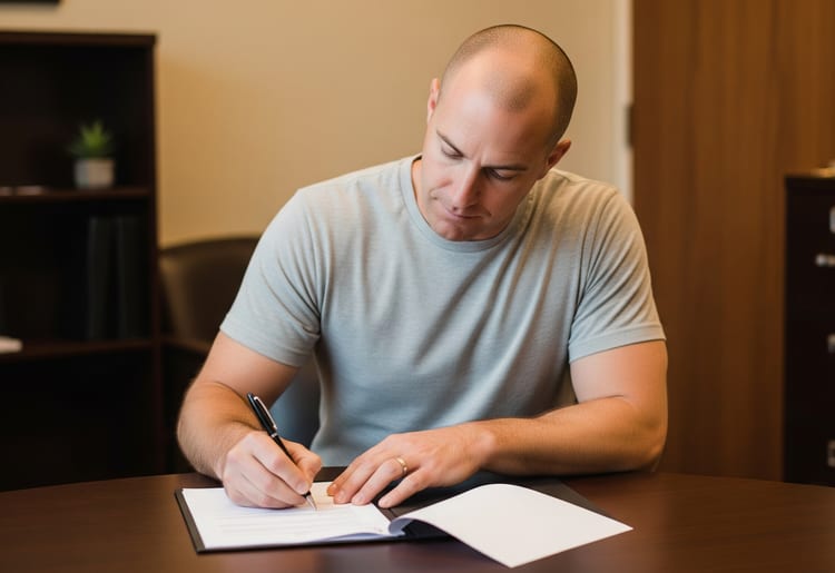 A veteran completing a VA loan application. 